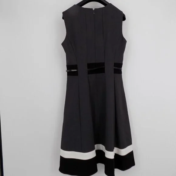 Calvin Klein Women Gray Belted Lined Sleeveless Fit and Flare Dress Size 4 - Picture 2 of 8